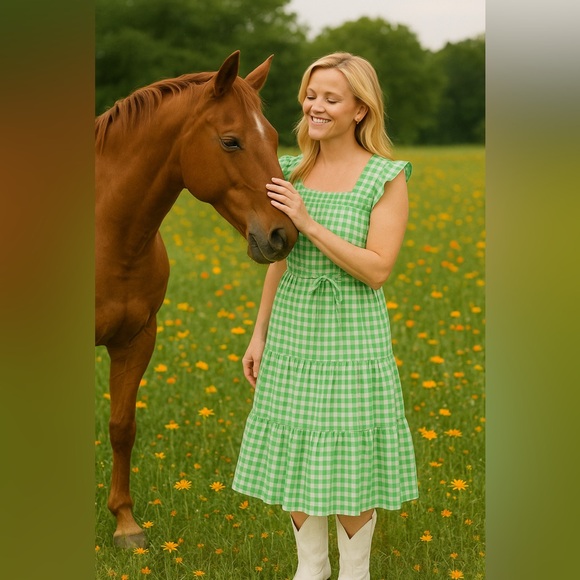 Draper James Green Gingham Midi Dress - Picture 4 of 16